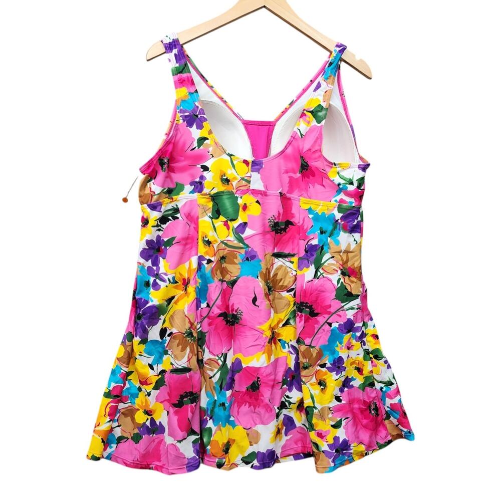 NWT Wantdo Floral Swimsuit Dress 3X 22W-24W One Piece Tie Front Pink Vacation - Picture 3 of 15